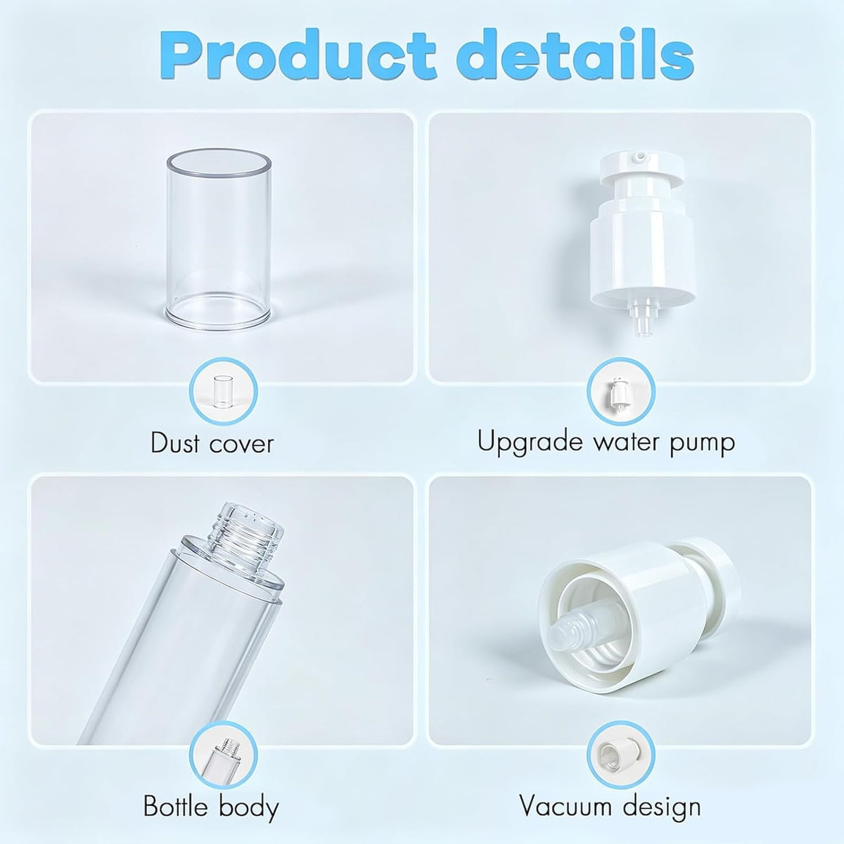 Clear Airless Pump Bottles, Vacuum Travel Cosmetic Containers