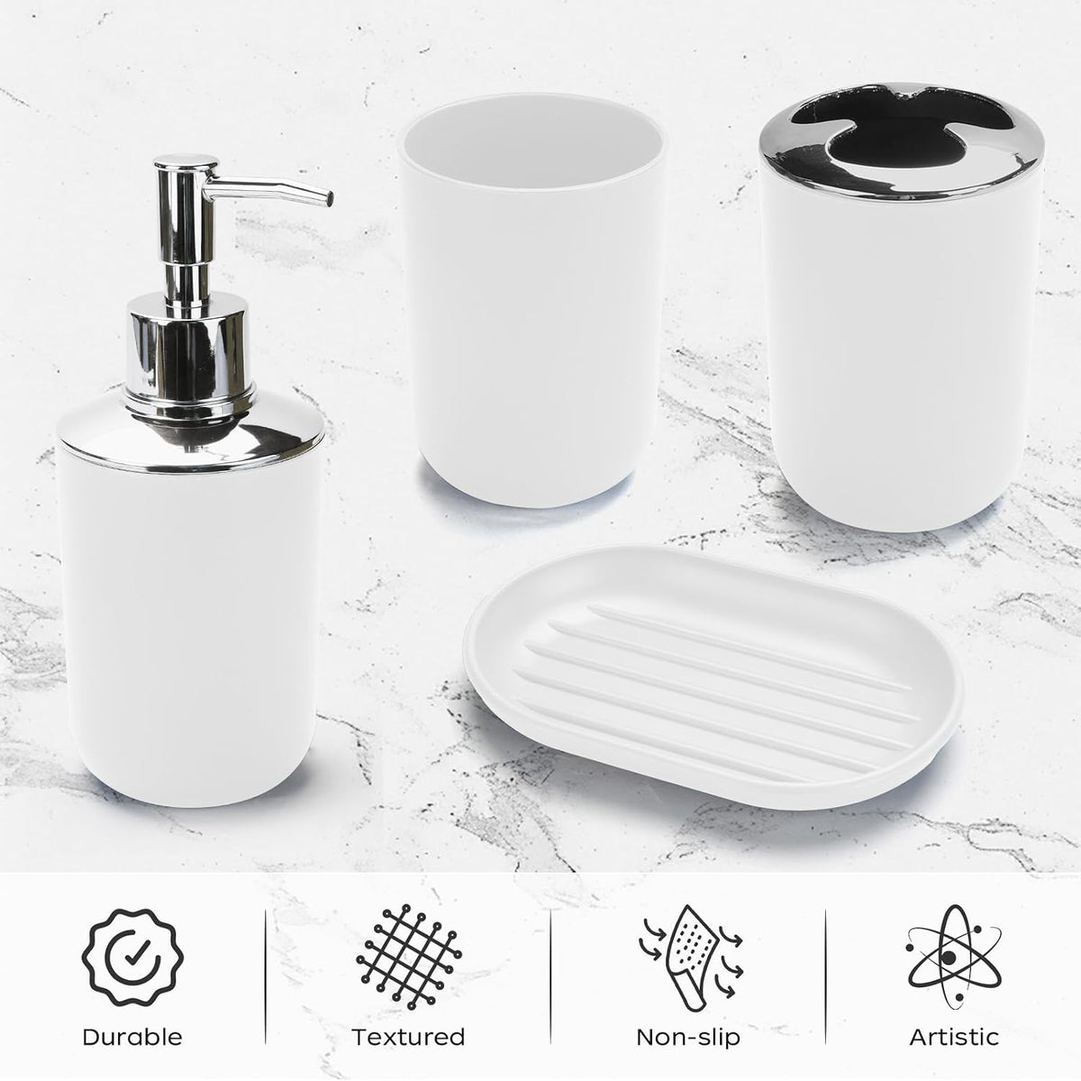 4PCS White Bathroom Accessories Set, Modern Bahtroom Decor Set