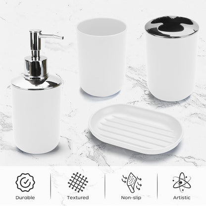 4PCS White Bathroom Accessories Set, Modern Bahtroom Decor Set
