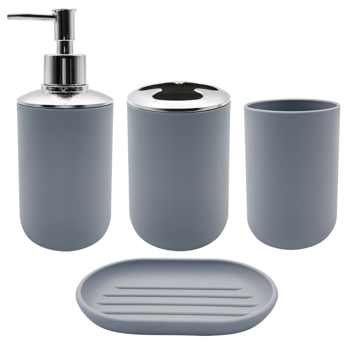 Bathroom Accessory Set, 4 pcs Shatter-Resistant Resin Bathroom Accessories Set Include Lotion Soap Dispenser Toothbrush Holder Soap Dish Modern Bathroom Decor, Gift for Home (Beige 4pcs)