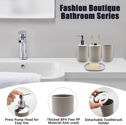 Bathroom Accessory Set, 4 pcs Shatter-Resistant Resin Bathroom Accessories Set Include Lotion Soap Dispenser Toothbrush Holder Soap Dish Modern Bathroom Decor, Gift for Home (Beige 4pcs)