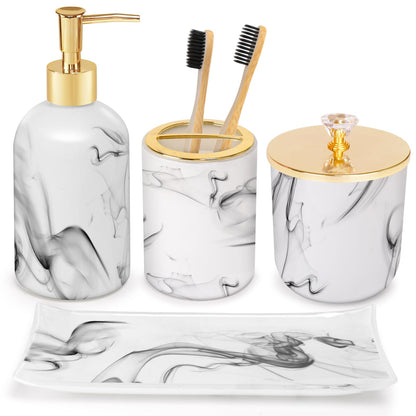 Haturi Glass Bathroom Accessories Set, Sage Green Bathroom Set, 4 Pcs