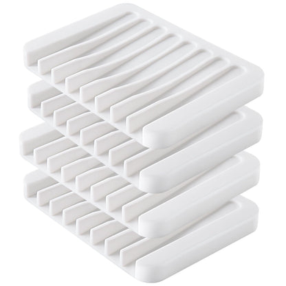 4PCS Self-Draining Silicone Bar Soap Dish and Holders for Shower
