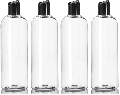 ljdeals 16 oz Clear Plastic Empty Bottles with Black Disc Top Caps, Squeezable Refillable Containers for Shampoo, Lotions, Cream and more Pack of 2, BPA Free, Made in USA