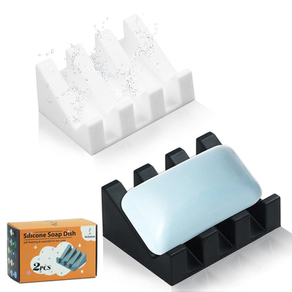 Self Draining Silicone Soap Dish Holder Waterfall Tray, 1 Pack Sky Blue