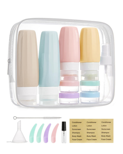 BAGSMART 18 Pack TSA Approved Travel Bottles for Toiletries, Leak Proof Silicone Travel Size Containers Bottles for Shampoo, Purple