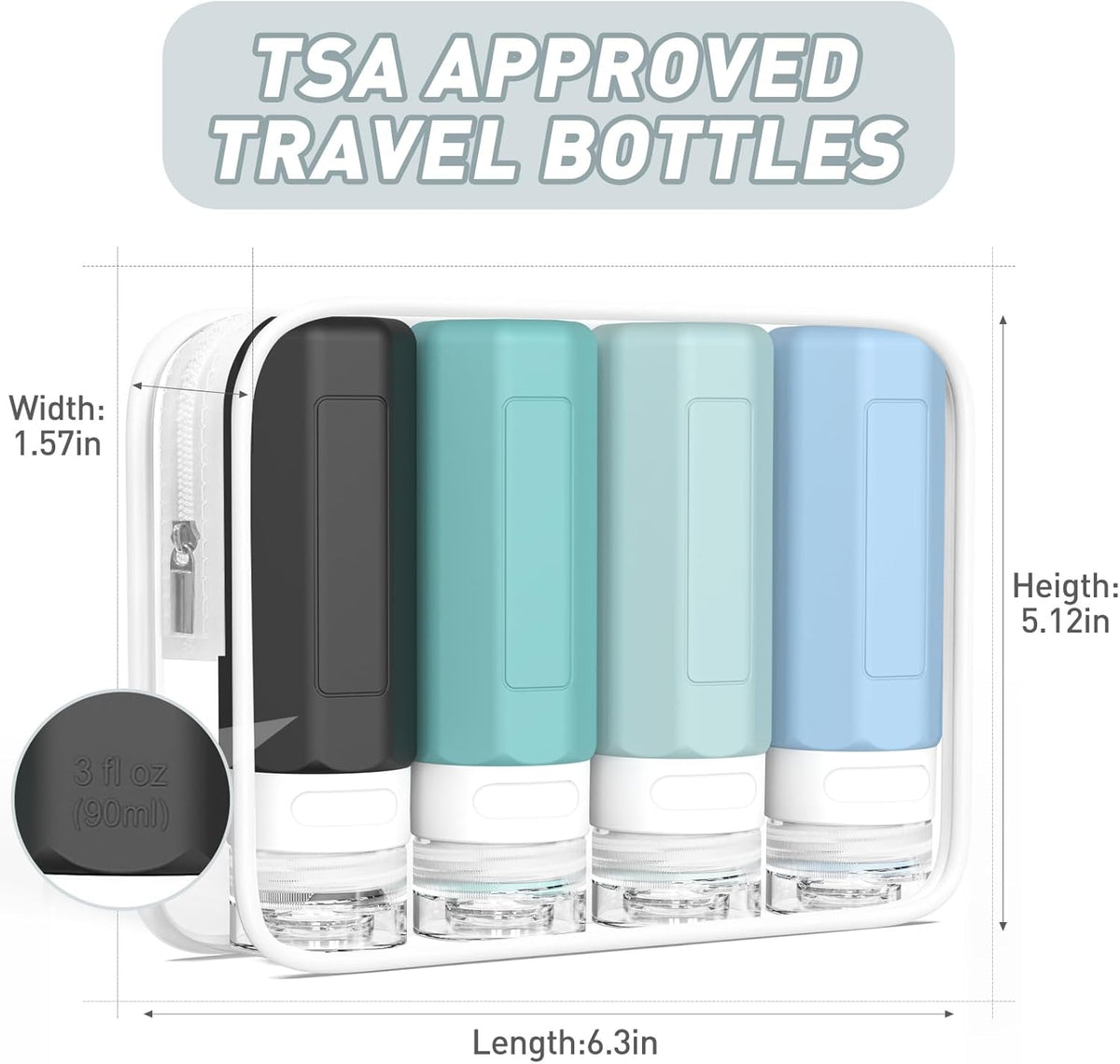 Redfly Travel Bottles for Toiletries 3oz, Silicone Travel Size Containers