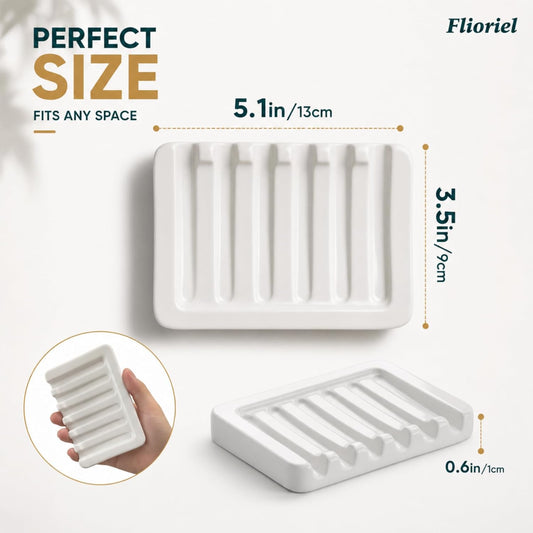 Ceramic Soap Dish Self Draining Soap Holder Bathroom Sink