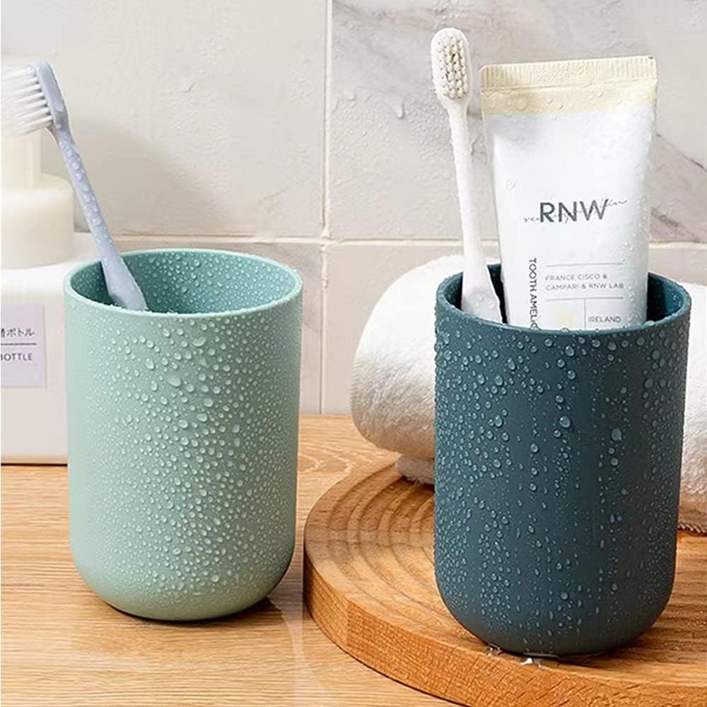 Simple Student Dormitory Plastic Toothbrush Cup Couple wash 2-piece Set Solid Color Cups 300ml (10 oz) (Dark Blue & Light Blue)