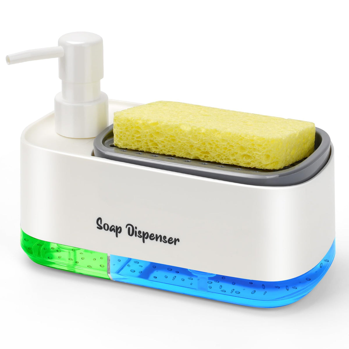 Hand and Dish Soap Dispenser Set for Kitchen, Dual Soap Dispenser with Sponge Holder, 3-in-1 Countertop Soap Pump Dispenser for Kitchen Sink, Useful Kitchen Gadgets - Black