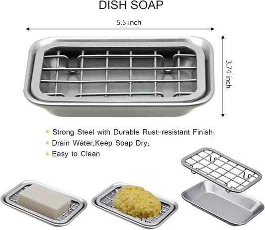 SheeChung Soap Dish for Bathroom Kitchen, Stainless Steel Soap Holder Tray
