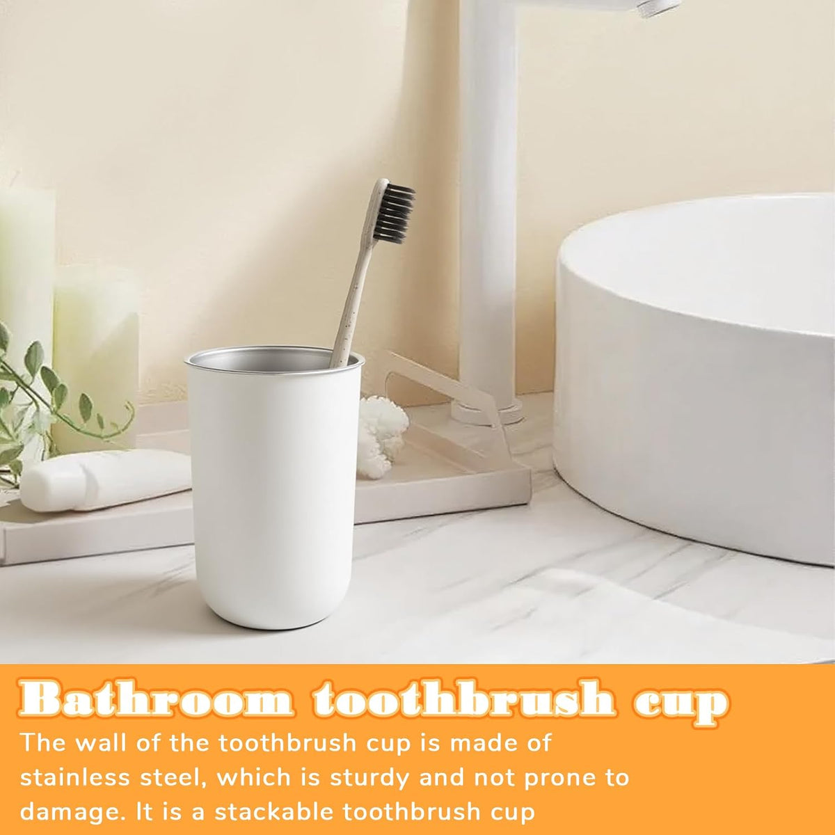 Stainless Steel Mouthwash Cups, 12oz/350ml White Metal Drinking Cup Toothbrush Cup Reusable Drinkware Home & Outdoor Activities Tumbler Cups for Coffee Bathroom office and Travel