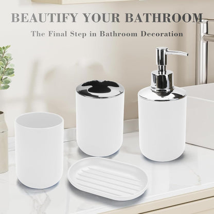 4PCS White Bathroom Accessories Set, Modern Bahtroom Decor Set