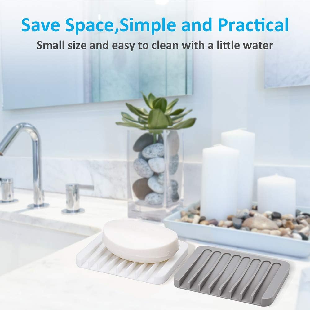 4PCS Self-Draining Silicone Bar Soap Dish and Holders for Shower