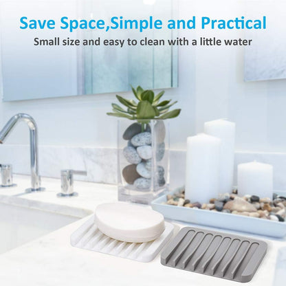 4PCS Self-Draining Silicone Bar Soap Dish and Holders for Shower