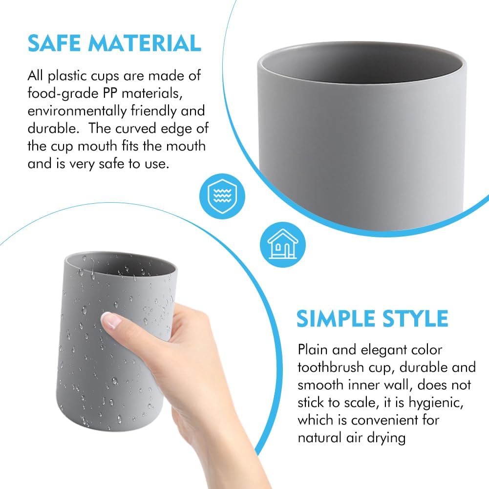 Bathroom Toothbrush Holder Cups, White Plastic Drinking Cups Mouthwash Cup Reusable Water Cup Bathroom Storage for Home Travel, 300ml (Gray)