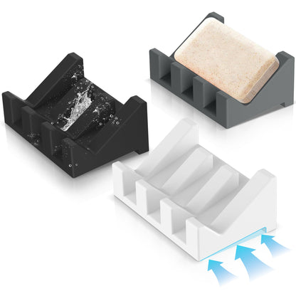 Silicone Soap Dish Set,3PCS Self Draining Soap Holder for Bar Soap