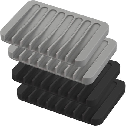 Self Draining Soap Dishes, 3 Pcs Silicone Soap Saver, Waterfall Drainer Soap Holder for Bathroom, Extend Soap Life, Keep Soap Bars Dry Clean & Easy Cleaning (White, Gray, Teal)