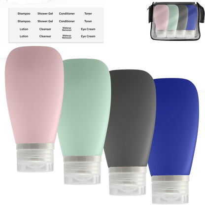 Travel Bottles for Toiletries, TSA Approved 3oz (90ml) Leak Proof Silicone Refillable Squeeze Travel Size Containers BPA Free for Cleansers, Lotions, Shampoo 3-pk (Black-Gray-White)