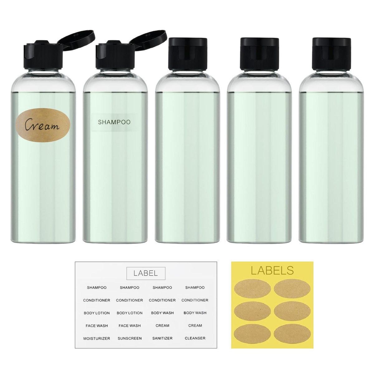 LISAPACK 3.4 oz Travel Bottles for Toiletries, Plastic Shampoo Containers