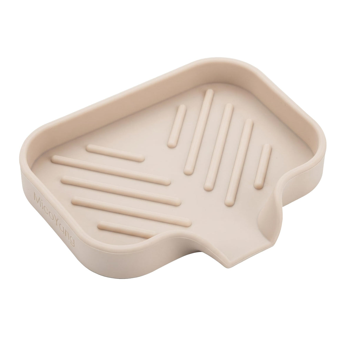 MicoYang Silicone Soap Dish with Drain Spout, Self-Draining Sink Organizer Tray for Bathroom and Kitchen, Sponges, Dispensers and Soap Holder, Non-Slip and Dishwasher Safe, White (Compact, 4.9"×3.2")