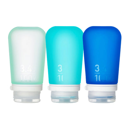 humangear GoToob+ 3-Pack, Small (1.7 fl oz), Clear/Purple/Teal