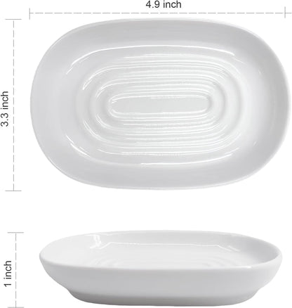 Ceramic Marble Pattern Soap Dish, Textured Raised Soap Saver Tray for Shower Bathroom Kitchen Sink Vanity, Easy to Clean Multi-Use Holder for Bar Soap Jewelry Rings Keys, White (1 Pack)