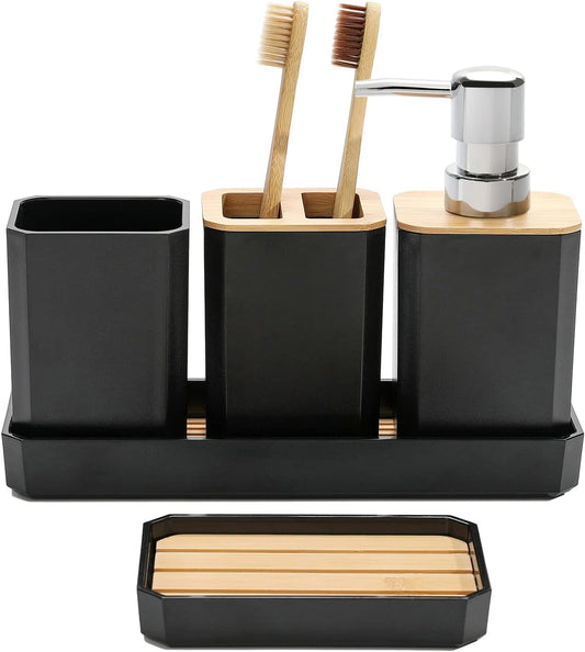 FEILANDUO Bathroom Accessories Set,5 Pcs Bathroom Accessory Gift Set, Black