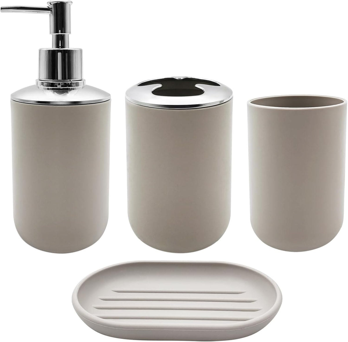 Bathroom Accessory Set, 4 pcs Shatter-Resistant Resin Bathroom Accessories Set Include Lotion Soap Dispenser Toothbrush Holder Soap Dish Modern Bathroom Decor, Gift for Home (Beige 4pcs)