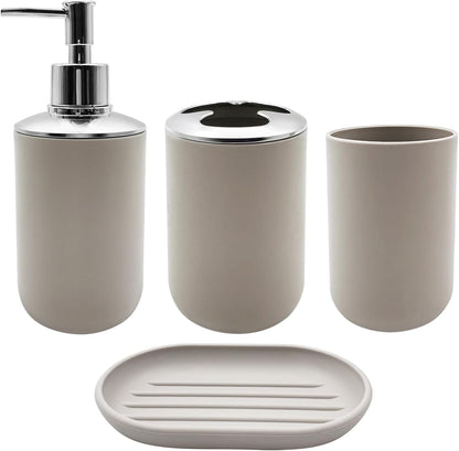 Bathroom Accessory Set, 4 pcs Shatter-Resistant Resin Bathroom Accessories Set Include Lotion Soap Dispenser Toothbrush Holder Soap Dish Modern Bathroom Decor, Gift for Home (Beige 4pcs)