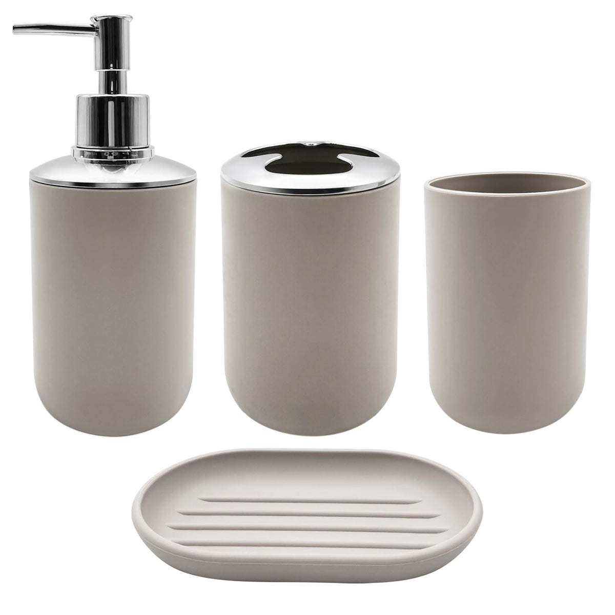 Bathroom Accessory Set, 4 pcs Shatter-Resistant Resin Bathroom Accessories Set Include Lotion Soap Dispenser Toothbrush Holder Soap Dish Modern Bathroom Decor, Gift for Home (Beige 4pcs)