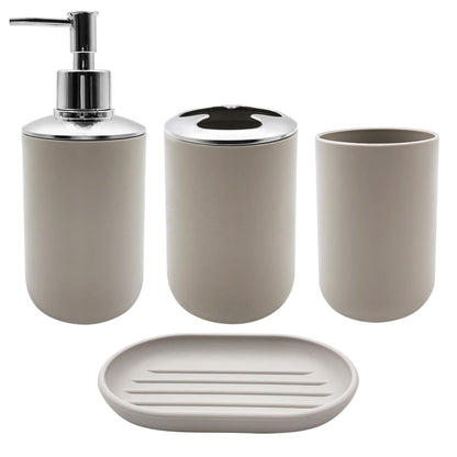 Bathroom Accessory Set, 4 pcs Shatter-Resistant Resin Bathroom Accessories Set Include Lotion Soap Dispenser Toothbrush Holder Soap Dish Modern Bathroom Decor, Gift for Home (Beige 4pcs)
