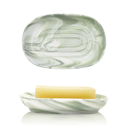 Ceramic Soap Dish for Bath Sink- Modern White Bar Soap Holder for Shower - Easy to Clean Multi-Purpose Oval Soap Dishes for Soap Bar, Sponges, Jewelry, Small Items | Fits Bathroom & Kitchen