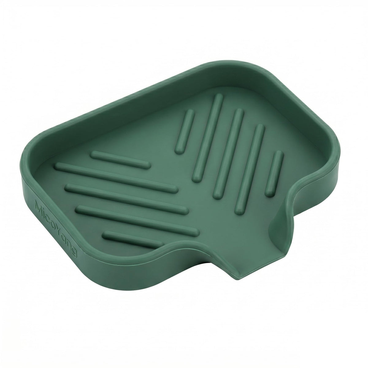 MicoYang Silicone Soap Dish with Drain Spout, Self-Draining Sink Organizer Tray for Bathroom and Kitchen, Sponges, Dispensers and Soap Holder, Non-Slip and Dishwasher Safe, White (Compact, 4.9"×3.2")