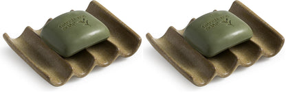 Draining Ceramic Soap Dish - Fluted Design, Bar Soap Holder for Shower & Bathroom, Soap Saver Sponge Lift, Green