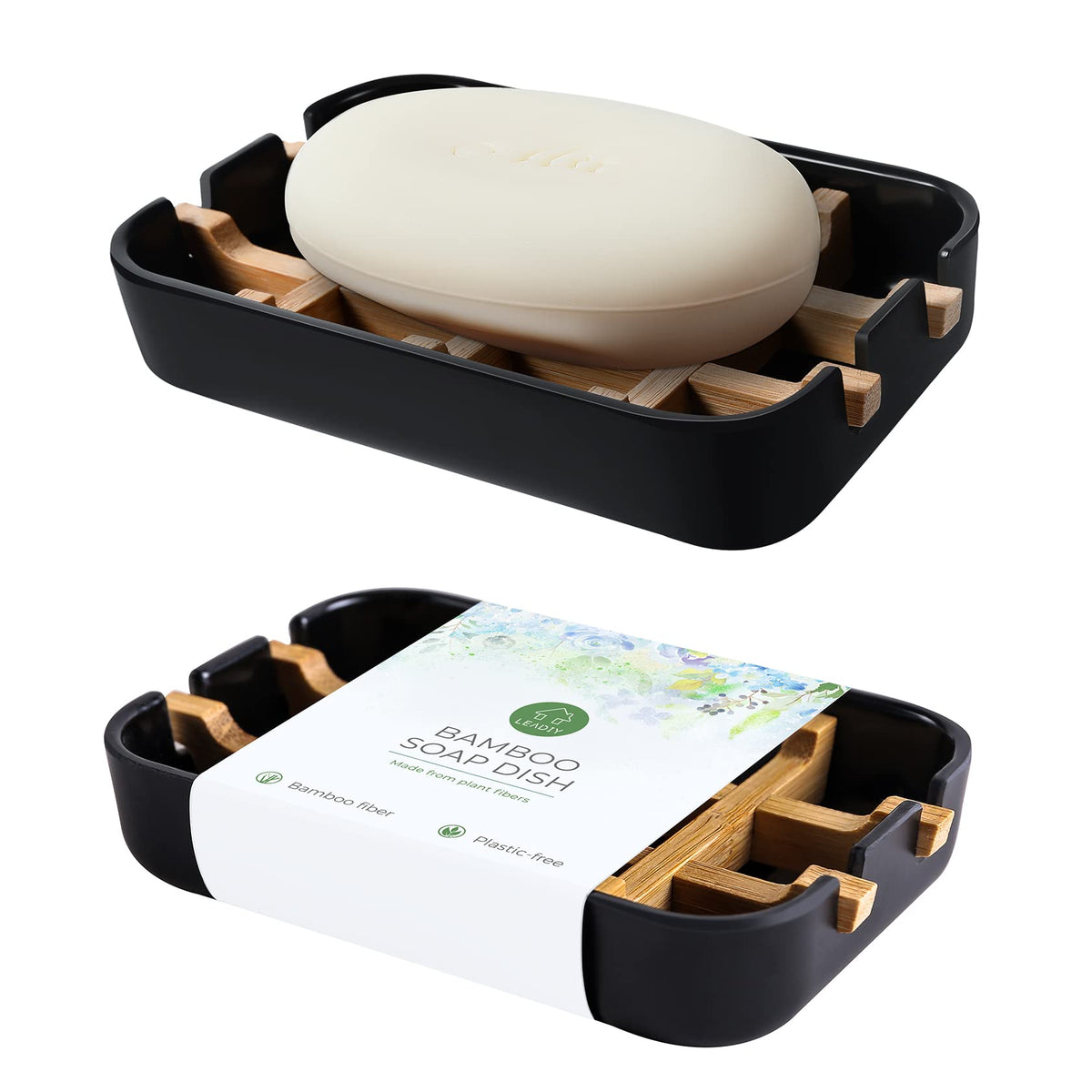 Soap Dishes for Bar Soap,2 Pack Environmentally-Friendly Bathroom Soap Dishes (Removable),2Pcs/Set Bamboo Soap Dishes Holder,Bathroom Sink Soap Dish,White