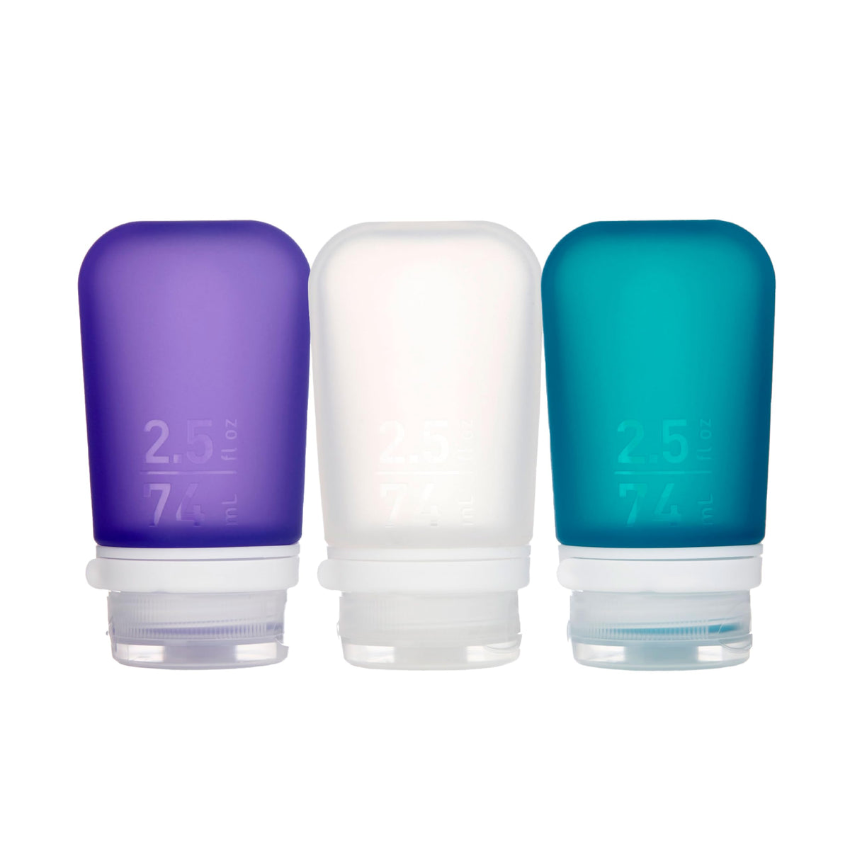 humangear GoToob+ 3-Pack, Small (1.7 fl oz), Clear/Purple/Teal