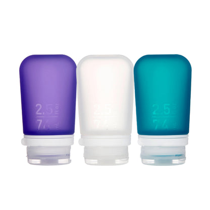 humangear GoToob+ 3-Pack, Small (1.7 fl oz), Clear/Purple/Teal