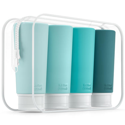 TakeToday Travel Bottles for Toiletries 3.4oz 4 Pack, TSA Leak Proof