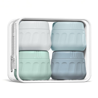 Mrsdry Travel Containers for Toiletries, TSA Approved Travel Size Toiletries 4 Pack, Refillable Containers, With Clear Bag, Leak Proof Silicone Jars, Essentials Creams Jars Carrying Small Items
