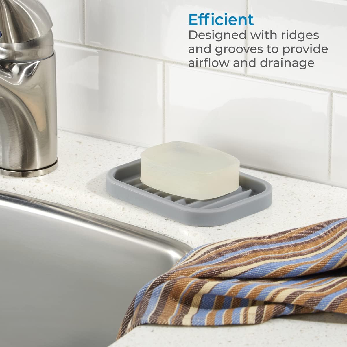 iDesign Silicone Soap Dish, Gray, Rectangular, 5" x 3.5" x 5"