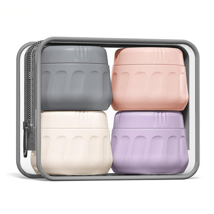 Mrsdry Travel Containers for Toiletries, TSA Approved Travel Size Toiletries 4 Pack, Refillable Containers, With Clear Bag, Leak Proof Silicone Jars, Essentials Creams Jars Carrying Small Items