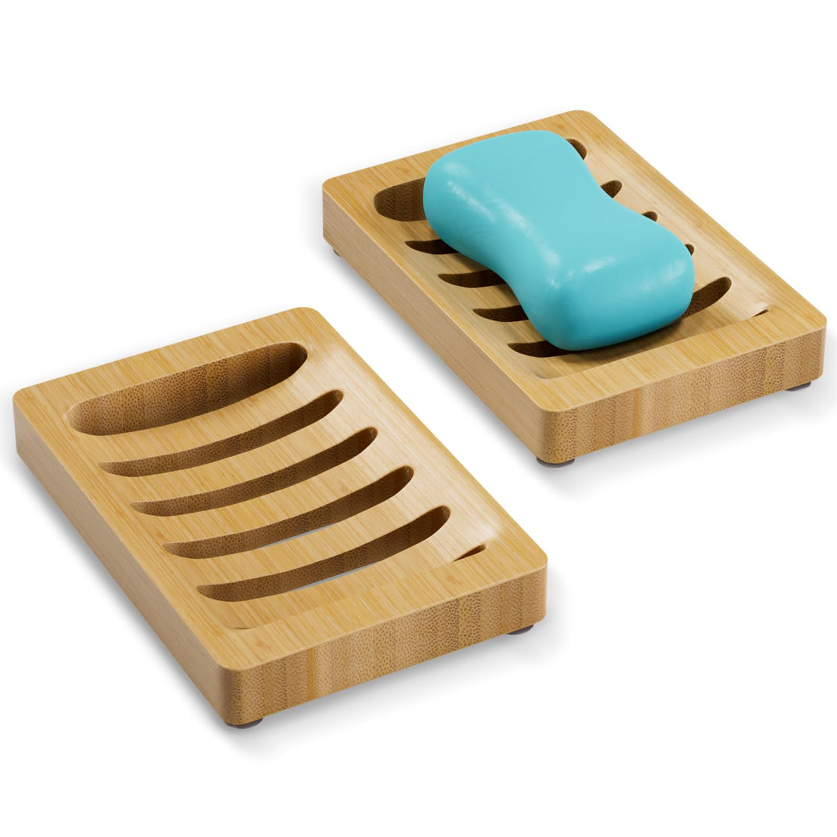 AmazerBath Soap Holder Soap Dish, Bamboo Soap Dish, 2 Pack Wood Bar Soap Holder for Shower, Trays Self Draining, Soap Saver for Shower, Bathroom, Kitchen(Natural Color)