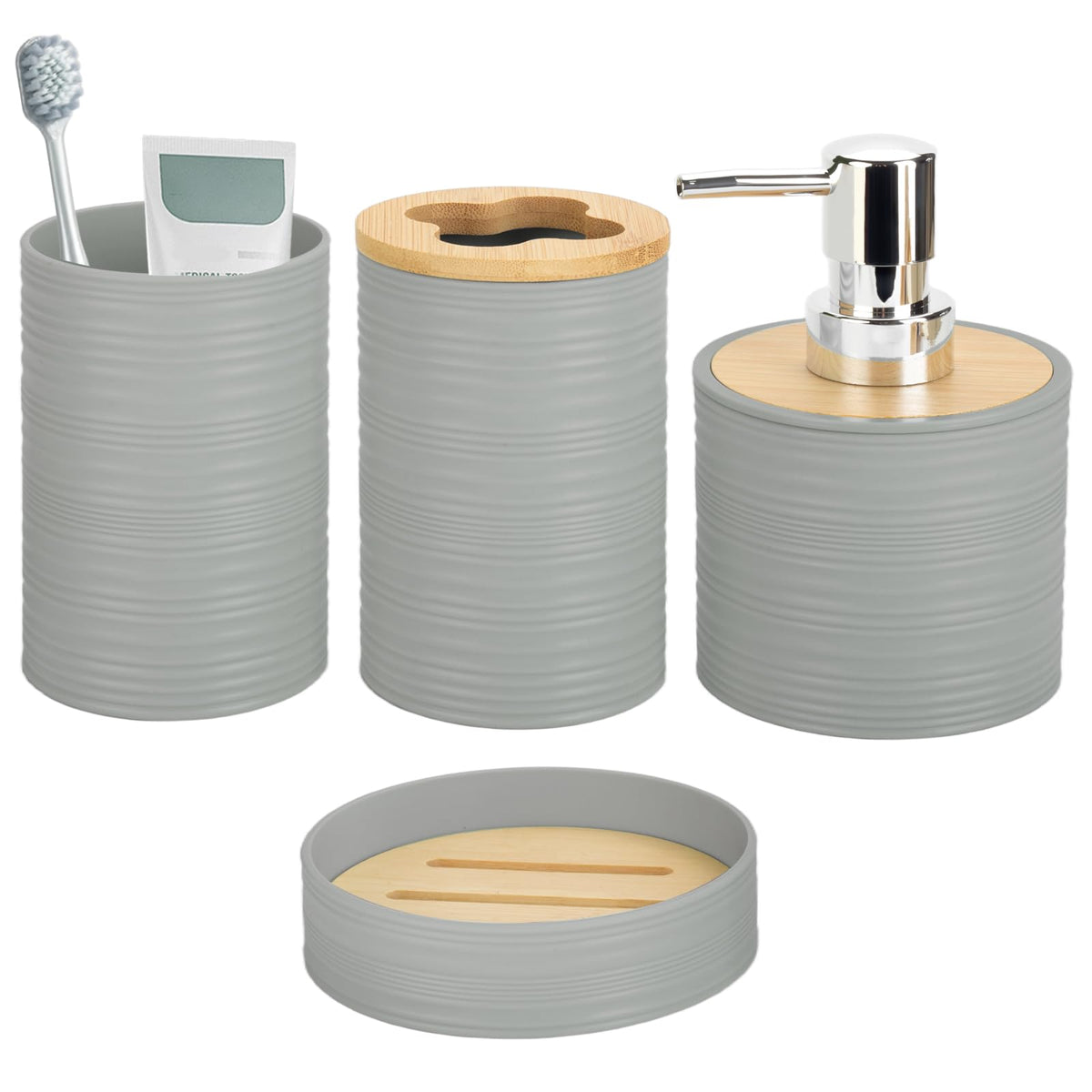 RRM 4 Piece Bamboo Bathroom Accessories Set, Boho Bathroom Decor, Aqua