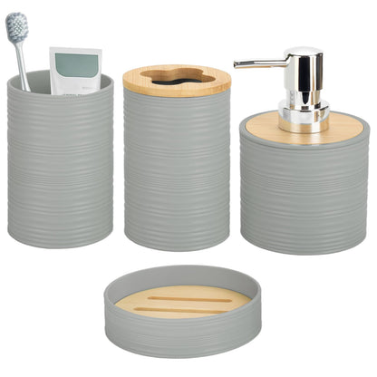 RRM 4 Piece Bamboo Bathroom Accessories Set, Boho Bathroom Decor, Aqua