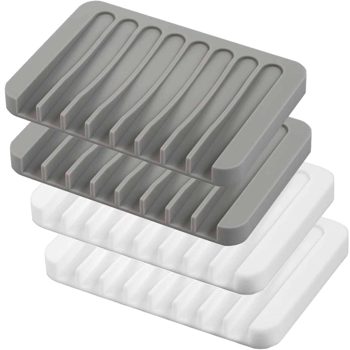 Self Draining Soap Dishes, 3 Pcs Silicone Soap Saver, Waterfall Drainer Soap Holder for Bathroom, Extend Soap Life, Keep Soap Bars Dry Clean & Easy Cleaning (White, Gray, Teal)