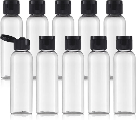 Travel Bottles 2oz, Clear Flip Cap Squeeze Plastic, 10 PCS Empty Container