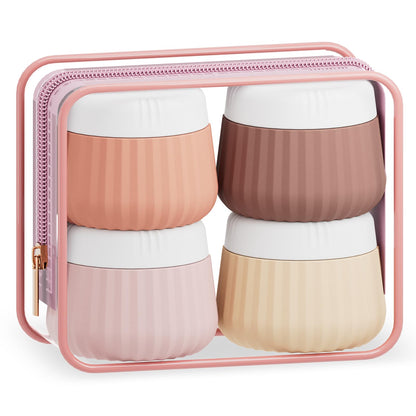 Mrsdry Travel Containers for Toiletries 4 Pack, TSA Approved Travel Size Toiletries, Portable Size Containers, With Clear Bag Leak Proof Silicone Jars, Essentials Creams Jars Carrying Small Items