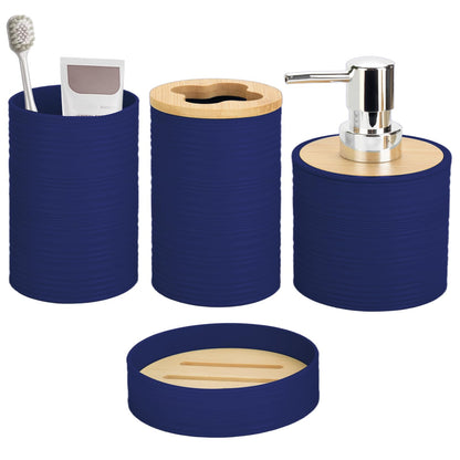RRM 4 Piece Bamboo Bathroom Accessories Set, Boho Bathroom Decor, Aqua