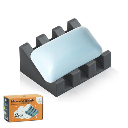 Self Draining Silicone Soap Dish Holder Waterfall Tray, 1 Pack Sky Blue